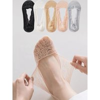 5 Pairs Socks Women's Summer Slippers Socks Invisible Boat Mesh Lace Thin Short Fashion Silicone Non-slip Cool Sexy Breathable