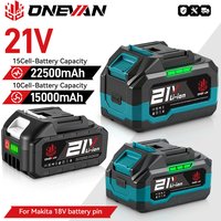 ONEVAN 15000mAh 22500mAh Akumulator litowo-jonowy z wskaźnikiem naładowania, klucz, narzędzie do akumulatorów Makita 18V