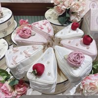 Japanese Sweet Cute Lolita Satin Small Strawberry Pink Flower Makeup Storage Hand Holding Souvenir Wedding Cake Bag for Woman