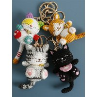 Handmade Crochet Cartoon Key Chain Smiling Cat Knitted Cartoon Anime Doll Key Ring Pendant Schoolbag Keychain