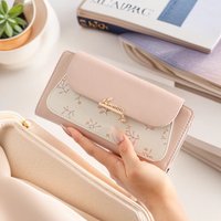 New printed women's long wallet, Korean version PU leather, multi-slot folding, student coin purse, multi-functional, fashionabl