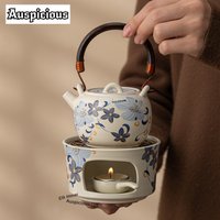 Blue Lily Flower Tea Warmer Holder Candle Heater Stove Household Kettle Stand Baked Milk Jar Carbon Furnace Teaset Ornaments