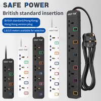 Multiple Extension Sockets Power Strip Individual Switched Overload Protection Universal Plug Outlets Indicator Light 1.8m Cord