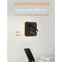 Contemporary Multifunctional LED Wall Sconce with Switch Modern Adjustable Reading Lamp USB Charging Ports for Bedrooms Offices