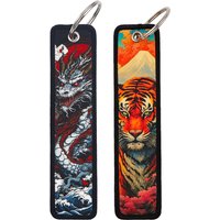 Dragon and Tiger Embroidery Key Fob Key Tag For Cars Backpack Chaveiro Keychain Fashion Keyring Gifts for Men Women Accessories