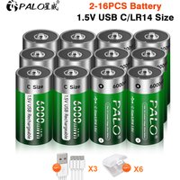 PALO 2-16PCS 1.5V C Size Rechargeable Battery Type C USB Charging R14 LR14 Li-ion C Battery Batteries for Flashlight Gas Cooker