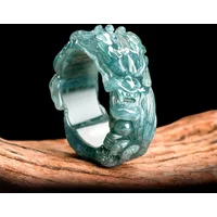 Blue Myanmar Jadeite Dragon Ring Carved Real Jewelry Gemstone Designer Women Vintage Amulet Natural Burmese Jade Talismans Gift