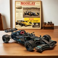 A set of black racing car building blocks consisting of over 1,000 pieces, featuring a compact design and a sleek body with ABS