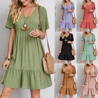 2026 summer European and American women's skirt loose casual short-sleeved waist elegant dress