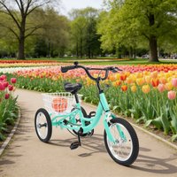 14 Inch Tricycle for Kids, Single Speed 3 Wheel Children's Bike Cruiser Bike Trike with Shopping Basket, 50KG Weight Capacity