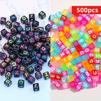 500pcs Acrylic Colorful Beads Cubic Letter Beads for Jewelry DIY Necklace Bracelet (6*6mm) Acrylic Square Large Hole Bead Loose