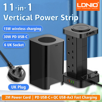 LDNIO Tower Power Strip with 6 Outlets +4 USB Ports + WIRELESS CHARGER 2M Power Cord, UK Plug Vertical Electric Socket for Home