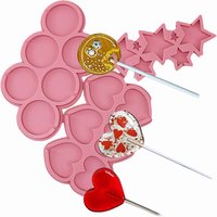 Silicone Lollipop Mold and Sticks Round Heart Flower Star Shape Hard Candy Epoxy Resin Cake Decorating Tool Baking Accessories