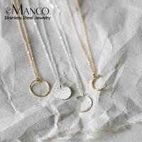 e-Manco korean style chain chocker necklace women moon pendant stainless steel necklace for women fashion jewelry