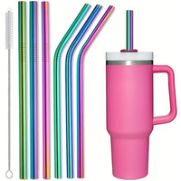 6pcs, Extra Long Metal Replacement Straws For Stanley 40oz Adventure Travel Tumbler, 12''x 8 MM Stainless Steel Drinking Straws