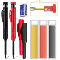 Solid Carpenter Pencil with Refill Lead and Built-in Sharpener for Deep Hole Mechanical Pencil scribing Marking Woodworking Tool