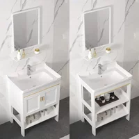 Simple Floor Bathroom Vanity Cabinet with Ceramic Sink White Storage Unit with Soft-Close Drawers Water-Resistant Wood Base