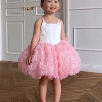 Princess Satin Flowers Lace Tulle Bow Flower Girl Dresses First Communion Dresses Birthday Gift Wedding Party Show