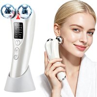 Facial Roller Massager 8 EMS Modes 5 Vibration Red Light 360 Rotating Rollers Eye Area Face Lifting with LED Display Base