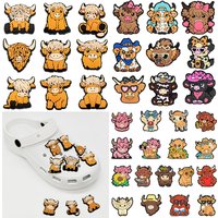 Cute 9-17PCS Highland Cow Shoe Charm Mix Wholesale for clog bracelets bags PVC Decor Buckle Detachable DIY Waterproof To Gift