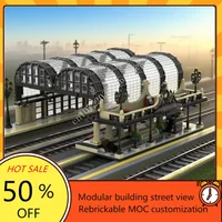 2572 pièces Grand Train Station modèle Moc Puzzles bricolage assembler transport Architecture affichage anniversaire noël jouets cadeau de noël