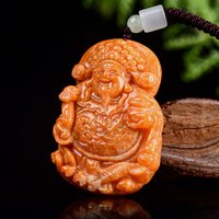 Real Natural Jade Burnt Red God of Wealth Pendant Necklace Carved Charm Jadeite Jewelry Fashion Amulet Gifts for Men Women