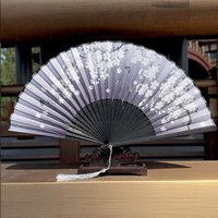 1pc Bamboo Chinese Japanese Folding Fan Colorful Tassel Elegent Female Fan Vintage Style Folding Fan Silk Hand Fan