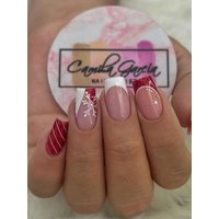 24PCS Christmas Medium Square Red Fake Nail with Snowflake Stripe Silver Flash Pattern Design Artificial Acrylic Fake Nail