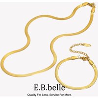 E.B.belle Stainless Steel Waterproof Herryingbone Chain Necklaces For Women Minimalist Gold Plated Blade Chain Bracelet Anklets