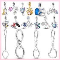 Hot Sale 925 Sterling Silver Moments Keychain Charm Fit Original Brand Silver Beade Ladies DIY Jewelry Gift