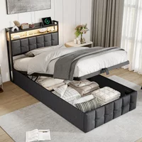 Rosahqnda Single bed 90x200 cm,Children's upholstered bed, Storage bed, Youth bed,skin-friendly linen,wooden strips