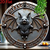 2D Flat - 1pc Ozzy Osbourne 2D Flat Retro Round Aluminum Sign, 8x8 Inch Wall Hanging Decorative Plaque, Vintage Style Metal Art