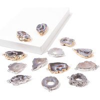 2Pcs/Lot Natural Flat Druzy Agates Pendants Irregular Double Holes Connector Charms Pendant for DIY Bracelet Necklaces Earrings