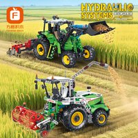 MOC Hydraulic System Farm Loader & Harvester Engineering Building Blocks Kit, DIY Farm Estate Vehicle Decor, Ideal Gift