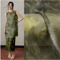 Retro Army Green Smudge Big Flower Chiffon Fabric, Dress, Cheongsam, Han Cloth Sewing Tissue, Super Thin, Transparent T2342
