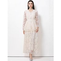 Luxury Lace Embroidery 2 Piece Sets Women Outfit Spring Clothing Women 2026 Long Sleeve V-Neck Top Skirt Sets Elegant Dress Sets