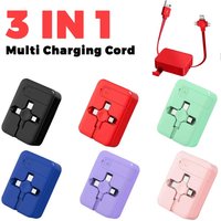3-in-1 Retractable Fast Charging Cable Built-in Phone Stand USB Car Travel Essential Portable Phone Accessories