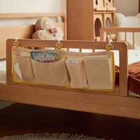 Solid Wood Bed Guard for Toddlers Newborns 3in1 Convertible Safety Fence Machine-Washable Storage Pockets Tool-Free Assembly