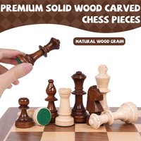 New Large Chess Set 43cm/17inch Wooden Chessboard, King Height 9cm/3.5inch, Comes with 2 Extra Queens, Suitable for Board Games