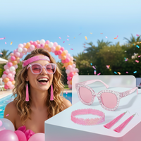 Multicolored Disco Party 3-Piece Set: Rhinestone Star Sunglasses, Sequin Choker, and Fringe Earrings โ Retro 70s Prom Accessory