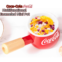 Coca Cola Enamel Wooden Handle Hot Oil Pot Mini Frying Pan Non-Stick Pot Soup Pot Milk Pot Cooking Pot Butter Warmer For Kitchen