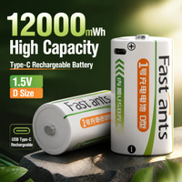 D Size LR20 USB Type-C Rechargeable Lithium Battery 1.5V Li-ion Cell for Gas Stove Water Heater Flashlight Radio Long Cycle Life