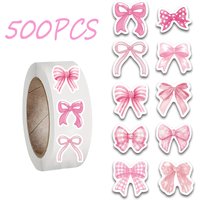 500PCS pink bow tie roll stickers, 10 pattern styles, decorate thermos cups, laptops, computers, waterproof stickers