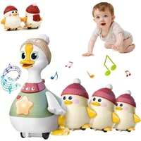 Cute ABS Duck Family Toy Musical Walking Goose Baby Crawling Toy with Light & Sound, Battery Not Included