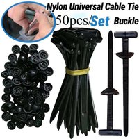 50pcs/set Self Locking Nylon Universal Cable Tie Buckle Heavy Duty Zip Ties with Pin and Button Car Repair Fastening Straps