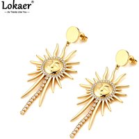 Lokaer Exquisite Zircon Sun Flower Dangle Earrings 316L Stainless Steel PVD Plated Women Unique Ear Jewelry Accessories E26097