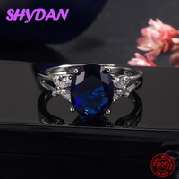 SHYDAN 925 Sterling Silver Round Blue Crystal Adjuastable Ring For Women Fashion Jewelry