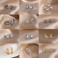 925 Sterling Silver Zircon Stud Earrings for Women Dragon Heart Square Teardrop Flower Hoop Fashion Jewelry Daily Party Gift
