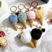 Tassel Pendant Handbag Key Chain Ring Charm Decoration Y2K Cartoon Ice Cream Keychain Cute Plush Candy Color Pompom Keyring Gift