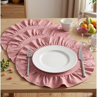 Cotton Round Placemats Cloth Napkins with Ruffle Washable Placemats Table Mats for Wedding Decoration Dinning Kitchen Table Mats